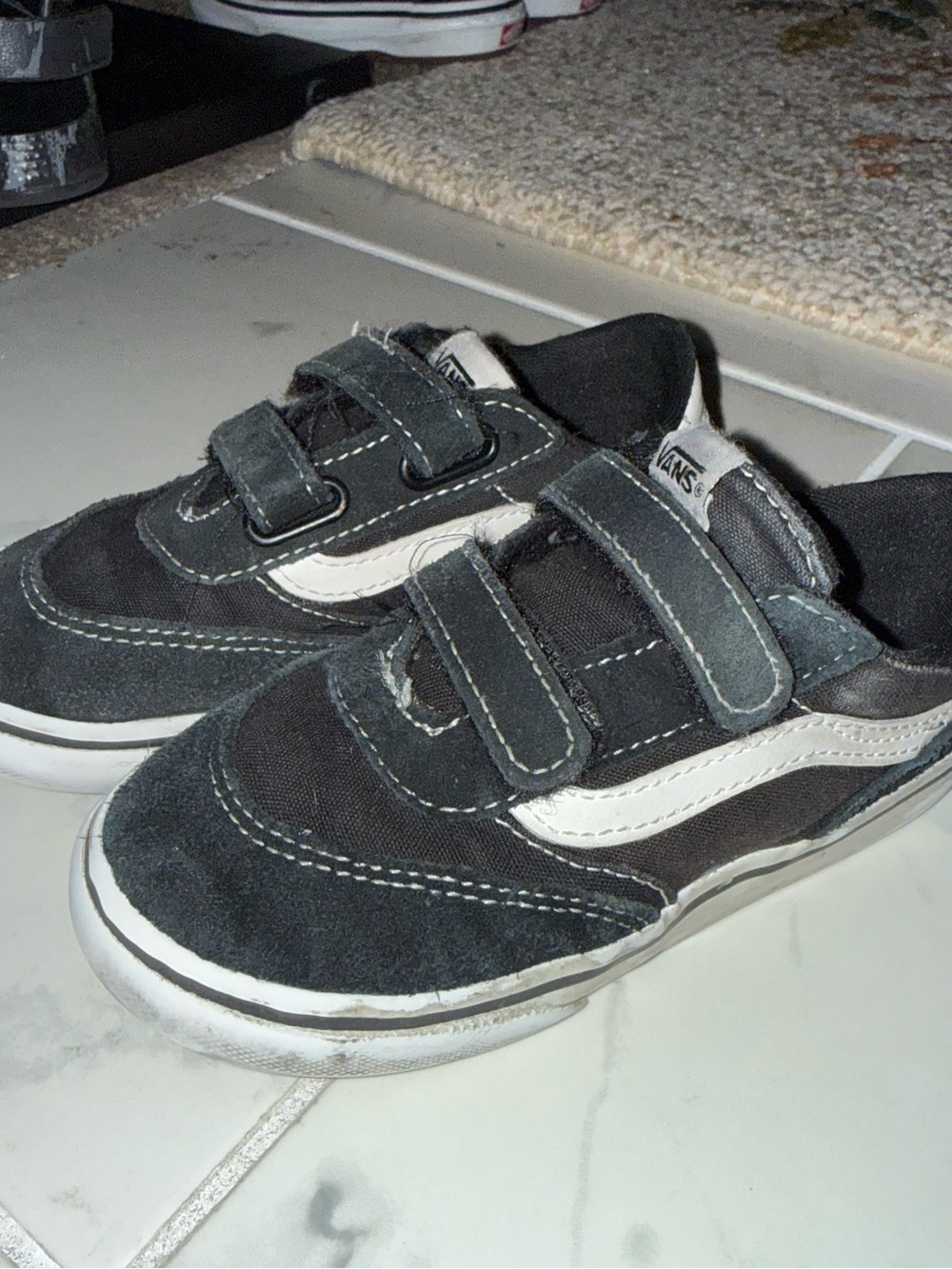 Vans Kids Black and White Velcro Skate Sneakers